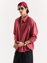 Dusty Red Linen Cropped Shirt
